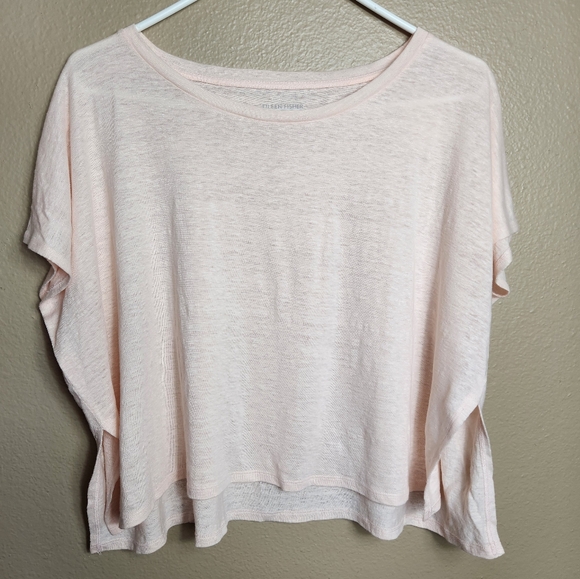 Eileen Fisher Womens |PP/2-4P| Pale Pink Boxy Cropped 100% Linen Dolman Top - Picture 1 of 8